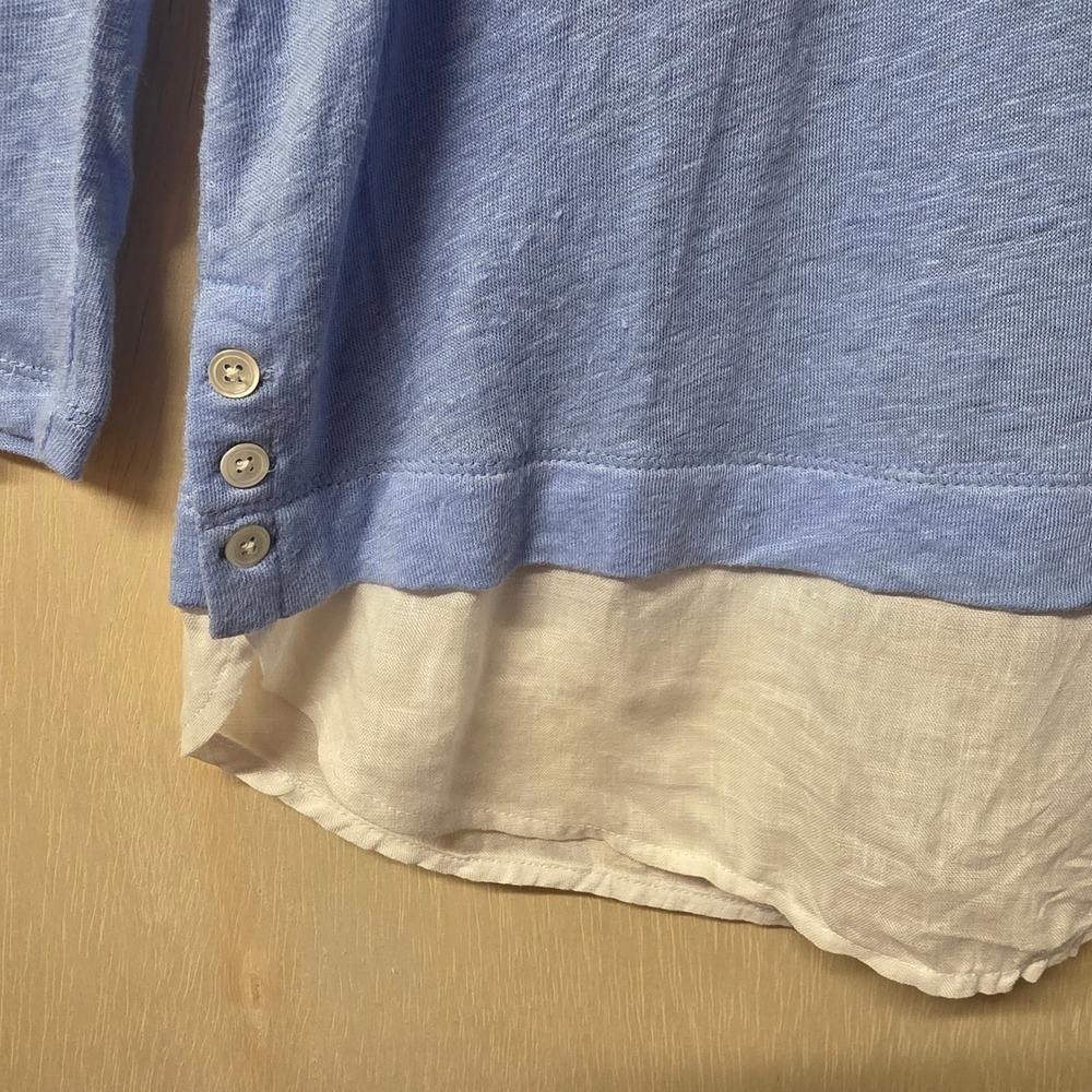 J. Jill Love Linen Blue Layered Hem Long Sleeve Top Medium Side Button Detail - Picture 10 of 16